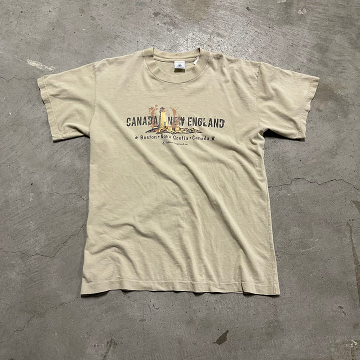 古着 カナダ イングランド/ボストン ノバスコシア州 カナダ/オランダ・アメリカ線/ヴィンテージ シングルステッチ プリントTシャツ/サイズXL