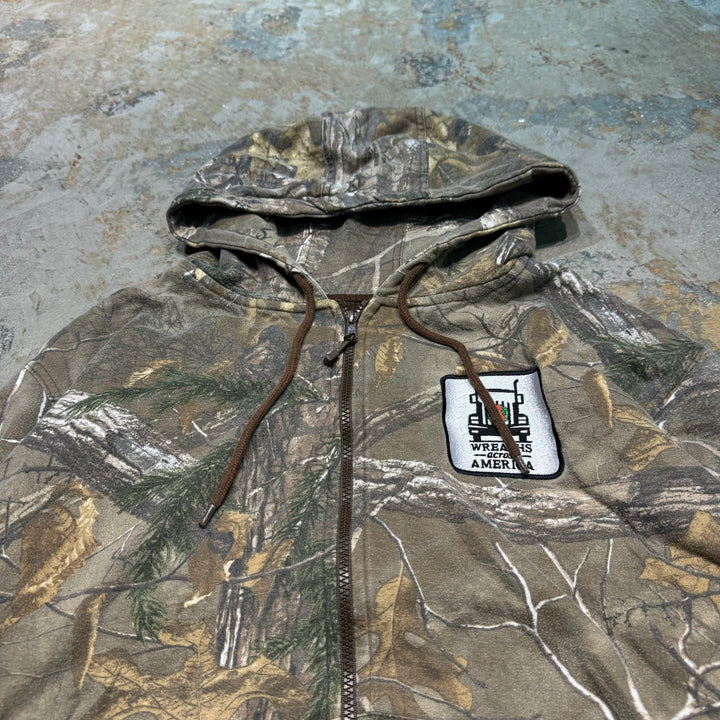 旧衣服BERNE OUTDOOR/真正的树木图案拉链连帽衫/尺寸M