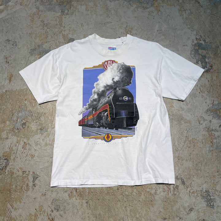 古着 90's Hanes/ヘインズ / ポワタン・アロー N&W 611号流線形蒸気機関車 / 旅客列車 / ヴィンテージ シングルステッチ プリントTシャツ / サイズL
