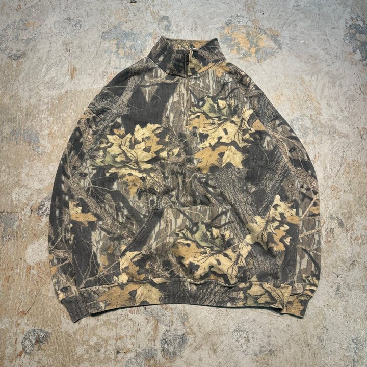 빈티지 저지/유니폼/실제 트리 패턴/하프 지퍼 스웨트 셔츠/크기 2xl