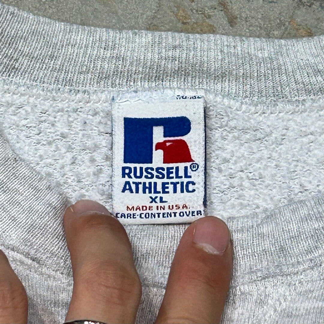 Used clothing Made in USA 80's~ RUSSELL/Russell/North Carolina Tar Heels/Crew Neck College Logo Sweatshirt/Size XL