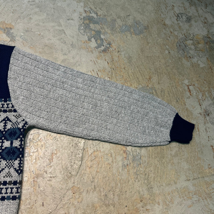 古着 BELLISIMO/Vネックニットカーディガン/総柄/サイズL