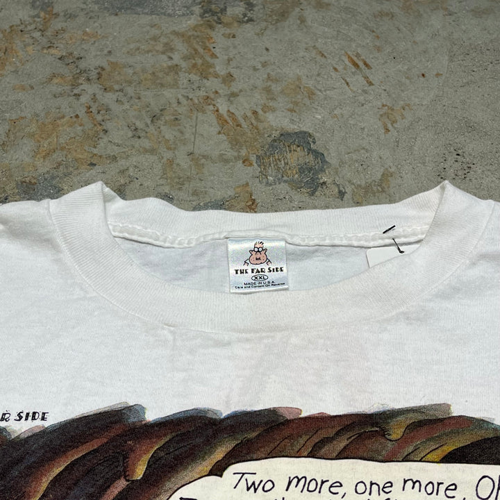 중고 의류 90의 미국은 지옥 / 빈티지 단일 스티치 인쇄 티셔츠 / 크기 XXL에 먼 쪽 / 만화 스트립 / 에어로빅을 만들었습니다.