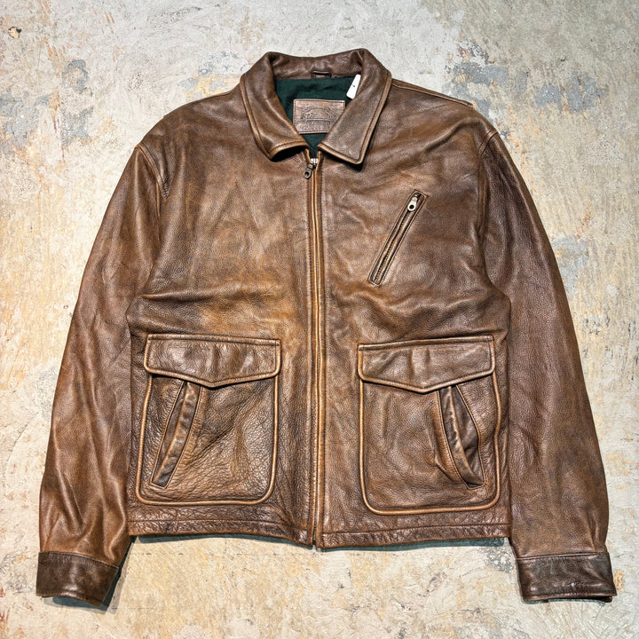 중고 의류 St.John'Sbay/ St. John 's Bay/ Genuine Leather Zip-Up Leather Jacket/ Cowhide/ Size XL