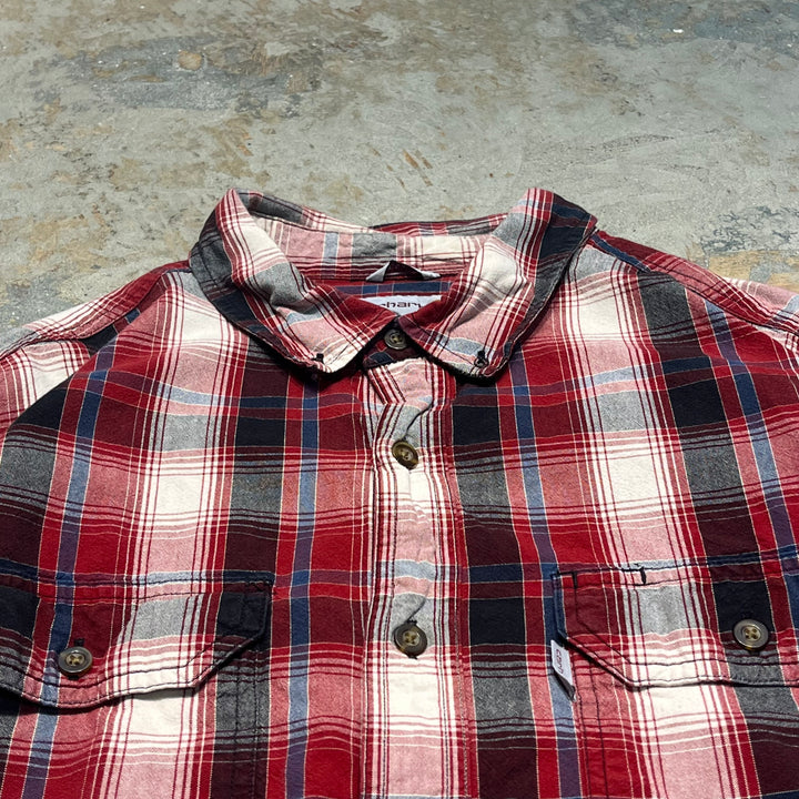 #4368 Used clothing Carhartt/Long Sleeve Button Down Shirt/Long Sleeve Button Down Shirt/Checked Plaid/RELAXED FIT/Relaxed Fit/Size XL