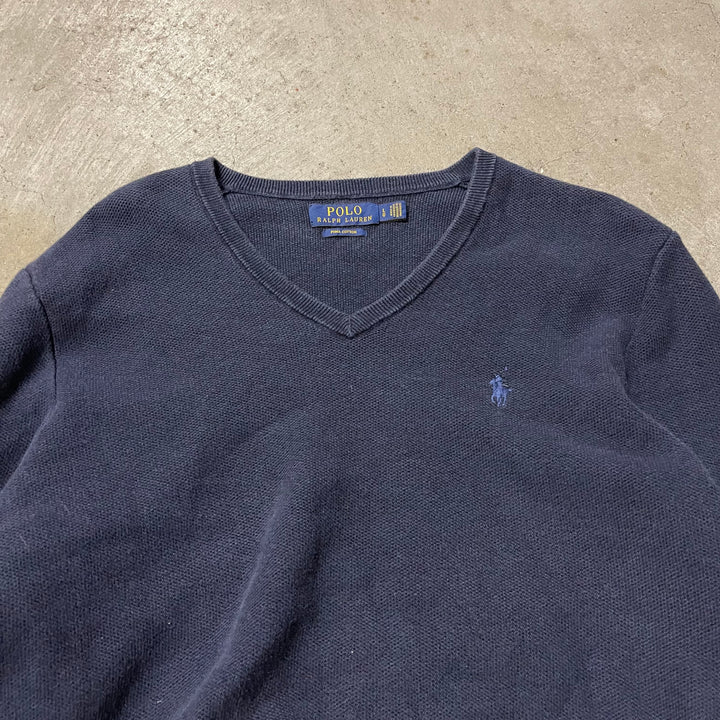 #3704古着 POLO by Ralph Lauren/ラルフローレン /PIMA Cotton knit V Neck Sweatrer/ピマコットンニット Vネックセーター/サイズL