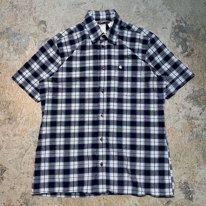 Used clothing 80's ~ carhartt/ short sleeve shirt/ checkered pattern/size M