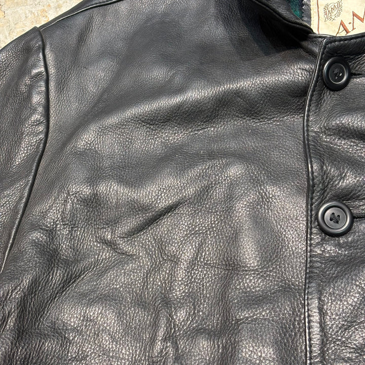 古着 USAVINTAGE/ 本革レザーハーフコート/ 牛革/ 裏地チェック/ サイズXL