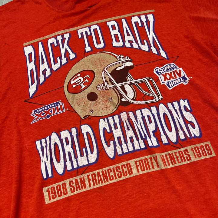 古着 USA製 89's スクリーンスターズ / NFL / サンフランシスコ・フォーティナイナーズ / 第23回スーパーボウル / 優勝 / BACK TO BACK / ヴィンテージ シングルステッチ プリントTシャツ/サイズM