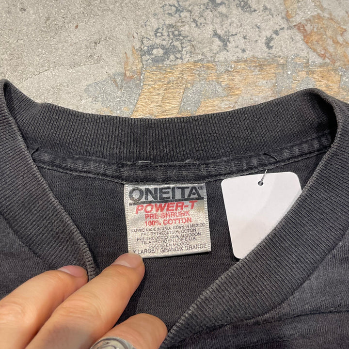 중고 의류 90 년대 USA Making Oneita / National Flag / Burlington Air Express 비행기 / 빈티지 단일 스티치 인쇄 티셔츠 / 크기 XL