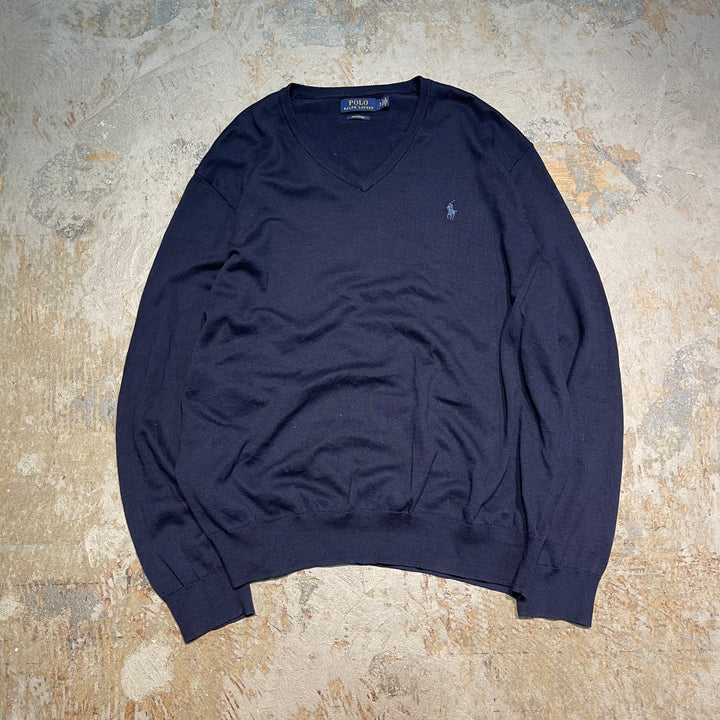 #3716 古着 POLO by Ralph Lauren/ラルフローレン / PIMA Cotton knit V Neck Sweatrer Shirts/ピマコットLンニットVネックセーター/サイズXL