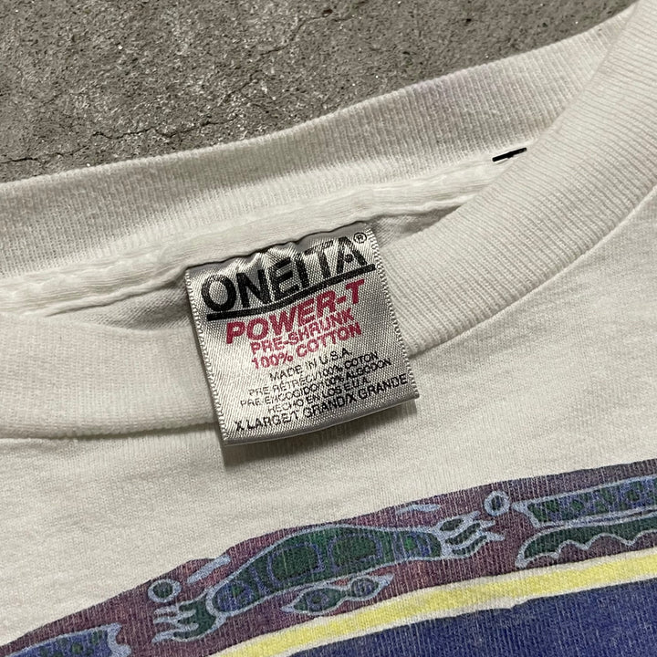 古着 ONEITA/オニータ /人生の喜びは生きた水から湧き出ます ジム・モーモス 私書箱831 シングルステッチ 長袖Tシャツ サイズXL