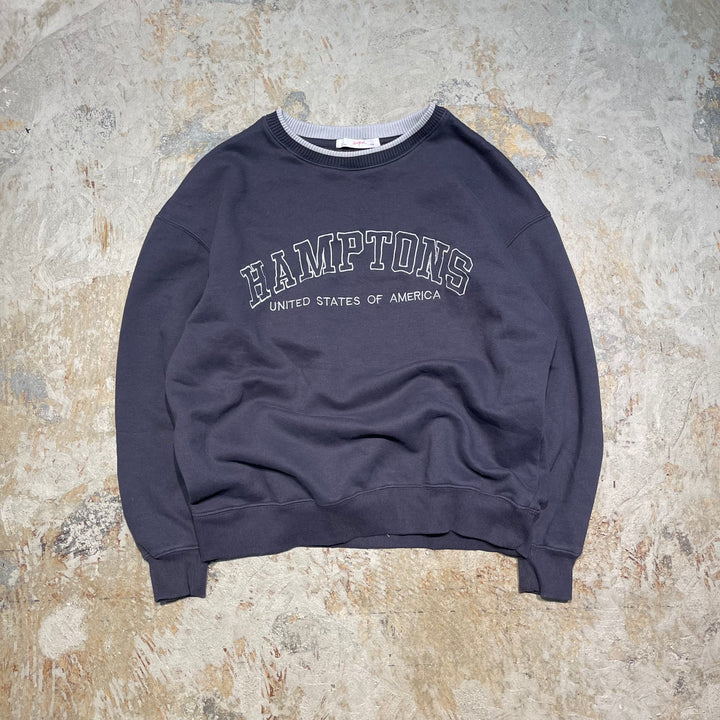 #4124 古着 Unknow/Crew Neck Print Sweat/クルーネックプリントスウェット/HAMPTONS UNITED STATES OF AMERICA/サイズS