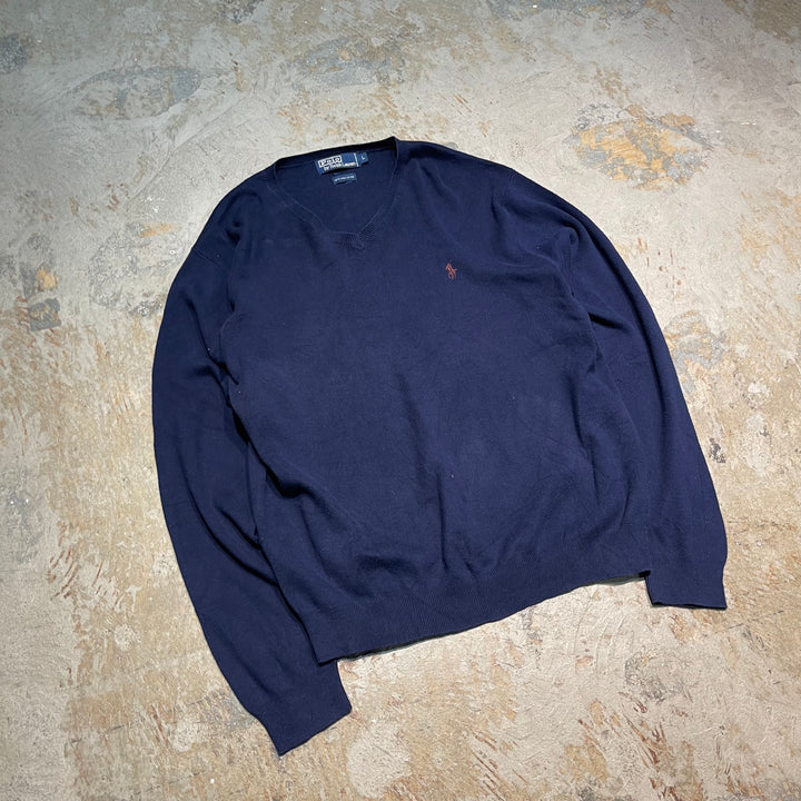 #3717 古着 POLO by Ralph Lauren/ラルフローレン / PIMA Cotton knit V Neck Sweatrer Shirts/ピマコットLンニットVネックセーター/サイズL