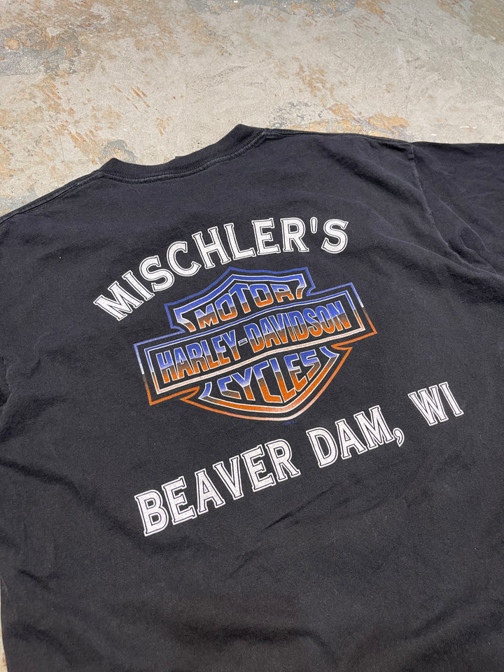 #MA163 古着 USA製 96's Harley-Davidson /ハーレー ダビッドソン / BEAVER DAM / ウィスコンシン州 / シングルステッチ ヴィンテージ Tシャツ / サイズXL