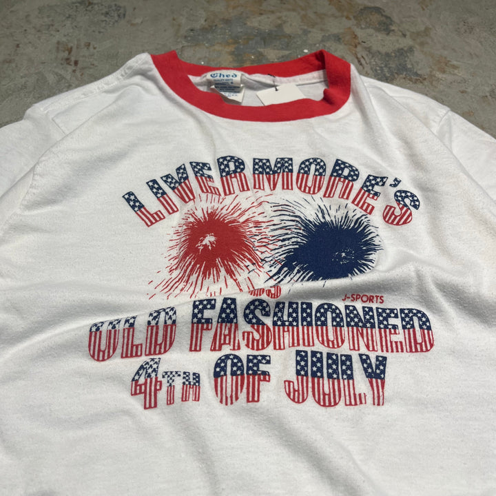 #4784 古着 USA製80's~ 紙タグ/ヴィンテージ プリントリンガーTシャツ/サイズM