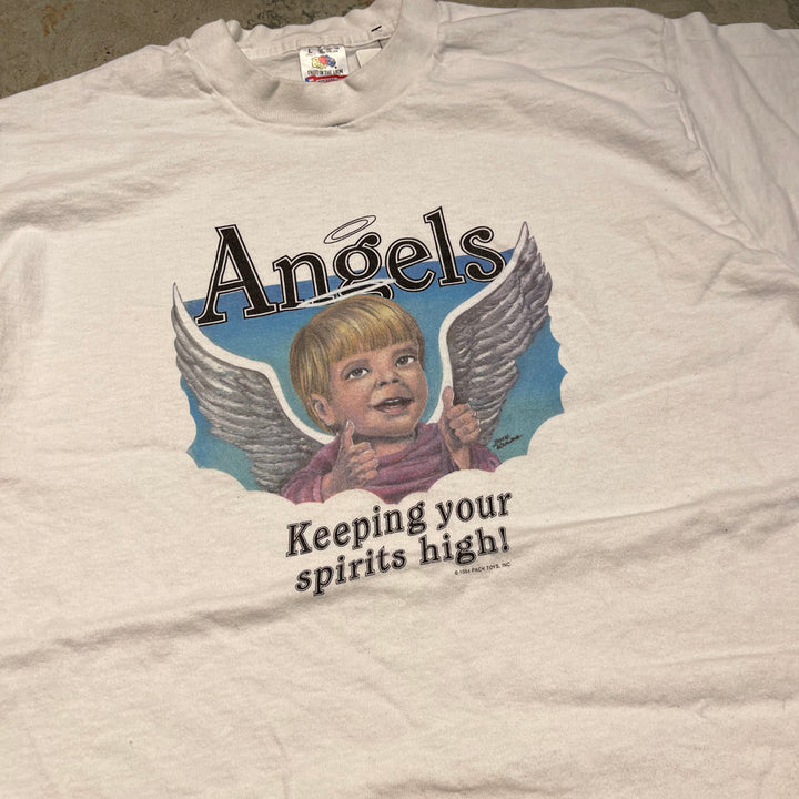 #4843 古着 90's FRUIT OF THE LOOM/気持ちを高めていきましょう!/翼を手に入れた/USA製/企業系/Tシャツ/ヴィンテージ/シングルステッチ/サイズL