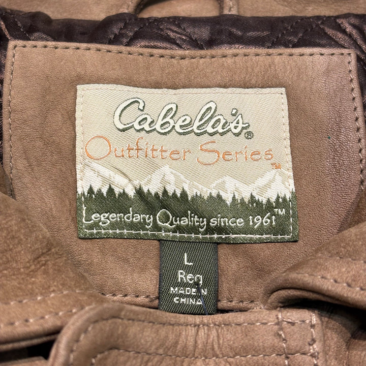 Used clothing 90's cabelas/Cabelas/ Genuine leather zip-up leather jacket/Half coat/Quilted lining/Cowhide/Size L