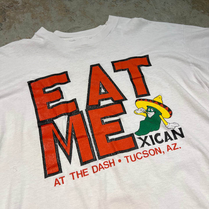 古着 USA製 90's フルーツオブザルーム/EAT MEXICAN/ツーソン アリゾナ州/ヴィンテージ シングルステッチ プリントTシャツ/サイズXL