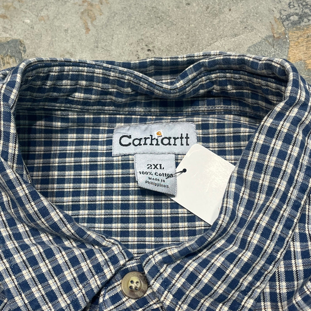 #4372 Used clothing Carhartt/Long Sleeve Button Down Shirt/Long Sleeve Button Down Shirt/Checked Plaid/Size 2XL