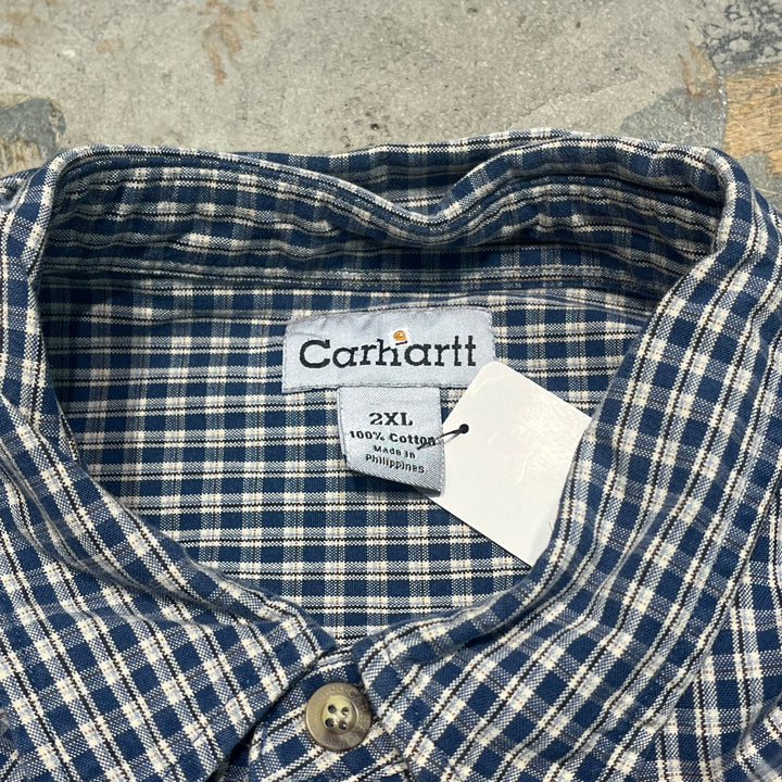 #4372 Used clothing Carhartt/Long Sleeve Button Down Shirt/Long Sleeve Button Down Shirt/Checked Plaid/Size 2XL