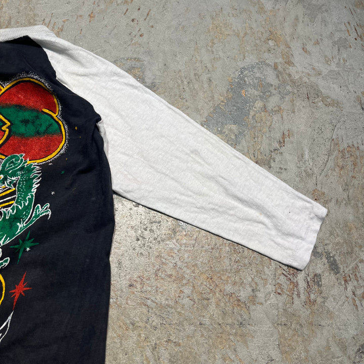 빈티지 80 년대 에어로 스미스/에어로 스미스/빈티지 단일 스티칭/7/4 길이 Raglan 티셔츠/크기 M-L에 해당합니다.