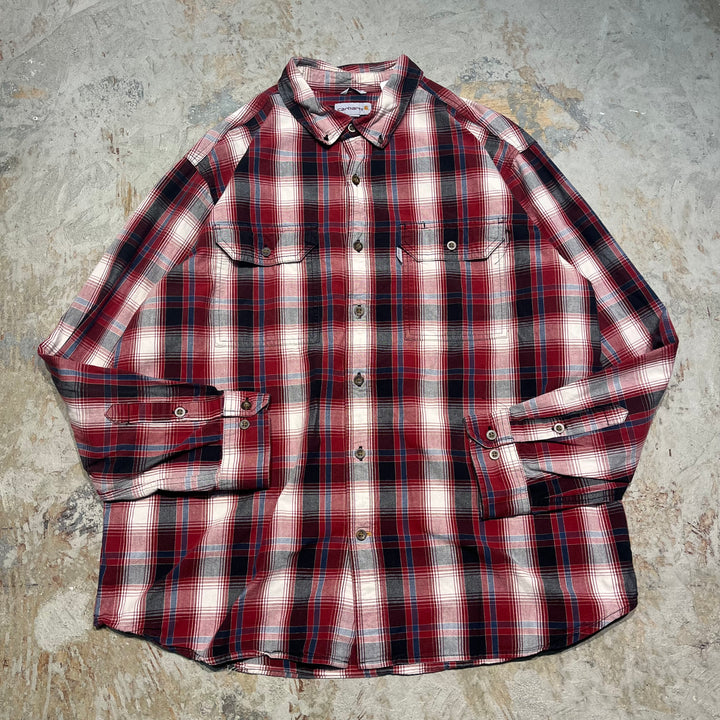 #4368 Used clothing Carhartt/Long Sleeve Button Down Shirt/Long Sleeve Button Down Shirt/Checked Plaid/RELAXED FIT/Relaxed Fit/Size XL
