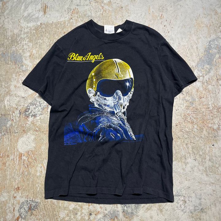 미국에서 만든 빈티지 92의 Oneita/Blue Angels/US Navy/Acrobat Squadron/빈티지 단일 스티치 프린트 티셔츠/크기 M