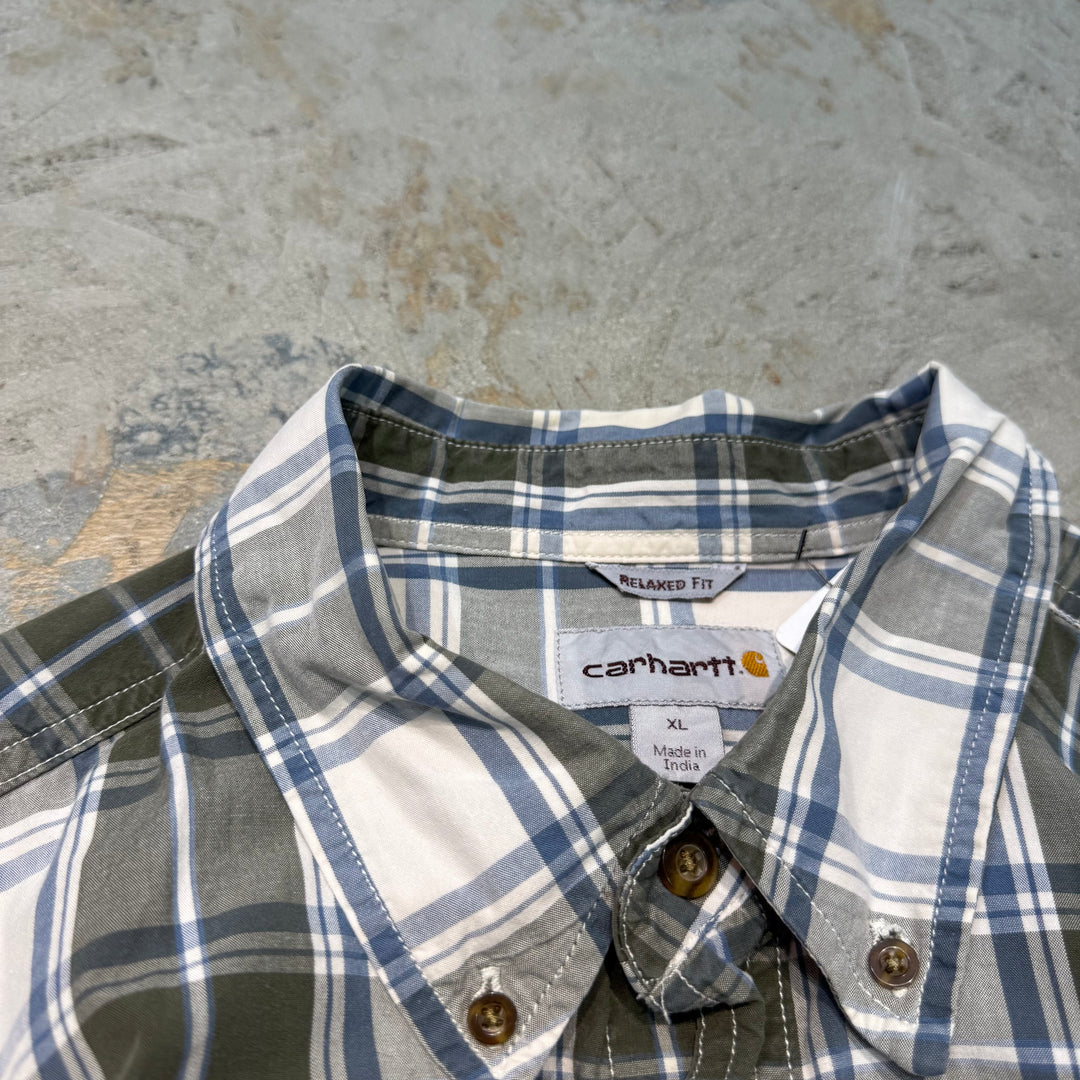 중고 의류 Carhartt/ Carhartt/ 버튼 다운 짧은 슬리브 셔츠/ 체크 무늬 패턴/ 크기 XL