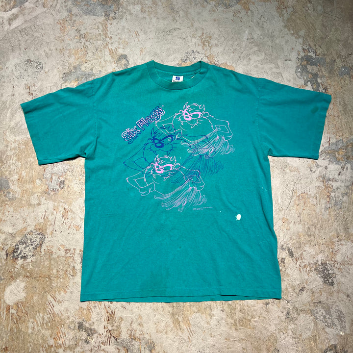 古着 USA製 96's ワーナーブラザーズ / タズマニアンデビル / SIX FLAGS / ヴィンテージ シングルステッチ プリントTシャツ/サイズXL