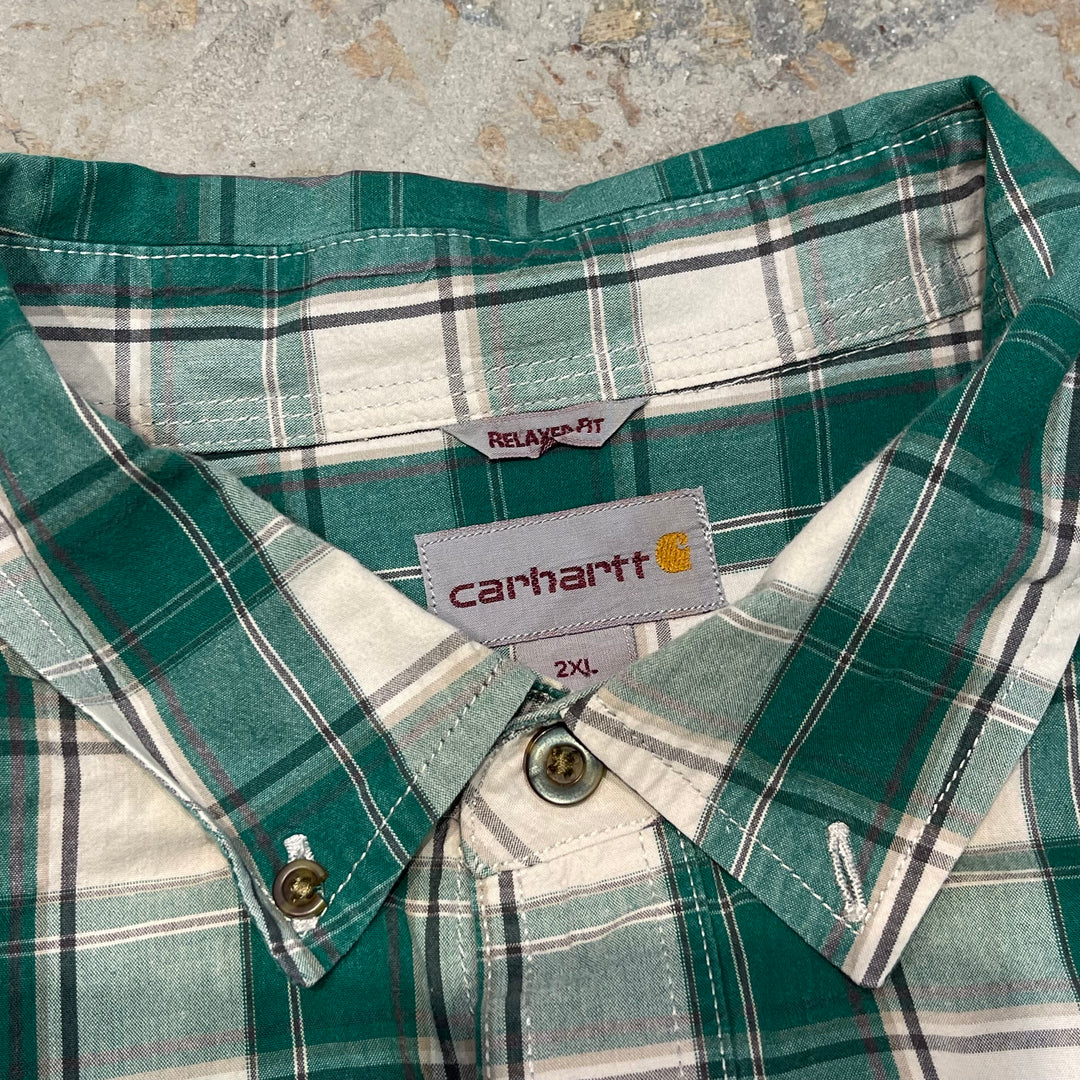 #4426 Used clothing Carhartt/Long Sleeve Button Down Shirt/Long Sleeve Button Down Shirt/Checked Plaid/Size XXL