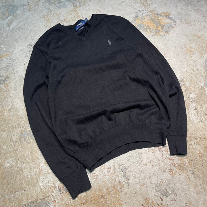 #3712 古着 POLO by Ralph Lauren/ラルフローレン / PIMA Cotton knit V Neck Sweatrer Shirts/ピマコットLンニットVネックセーター/サイズM