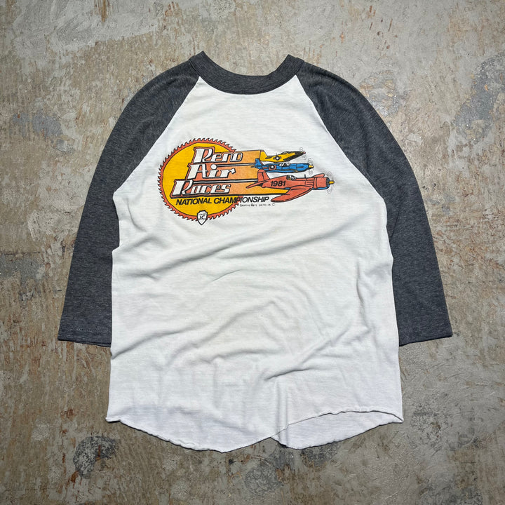 古着 81's リノ・エアレース 全国選手権/飛行機/ヴィンテージ シングルステッチ リンガーTシャツ/サイズM