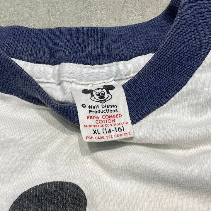 古着 ~80's USa製 wolt disney/ウォルト・ディズニー / ミッキーマウス / ヴィンテージ シングルステッチ キャラクター リンガーTシャツ/サイズXL