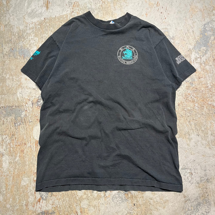 미국/80 년대 ~ 90 년대/아디다스/보스턴 마라톤/빈티지 싱글 스티치 프린트 티셔츠/크기 L에서 만든 빈티지 의류