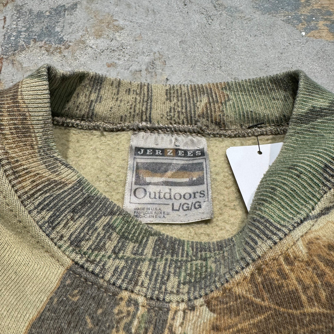 빈티지 저지/유니폼/실제 트리 패턴/승무원 넥 스웨트 셔츠/크기 l