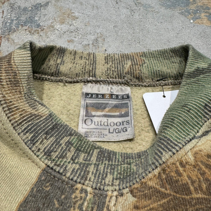빈티지 저지/유니폼/실제 트리 패턴/승무원 넥 스웨트 셔츠/크기 l