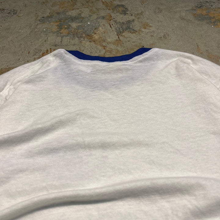 #4786 미국 80 년대에서 만든 중고 의류 ~ 종이 태그/빈티지 인쇄 링거 티셔츠/크기 m l 동등한