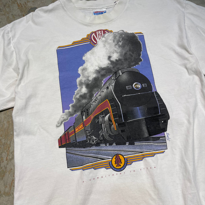 古着 90's Hanes/ヘインズ / ポワタン・アロー N&W 611号流線形蒸気機関車 / 旅客列車 / ヴィンテージ シングルステッチ プリントTシャツ / サイズL