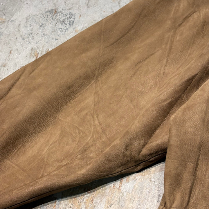 Used clothing 90's cabelas/Cabelas/ Genuine leather zip-up leather jacket/Half coat/Quilted lining/Cowhide/Size L