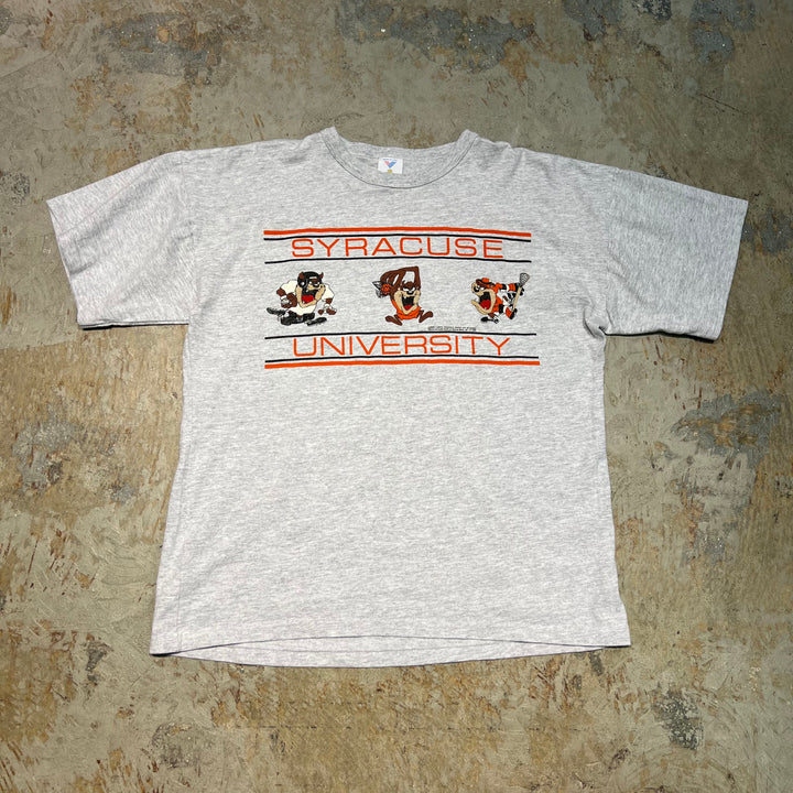 古着 USA製 92's シラシュース大学/ダズマニアン・デビル/ルーニーテューンズ/ワーナーブラザース/ヴィンテージ シングルステッチ プリントTシャツ/サイズL相当