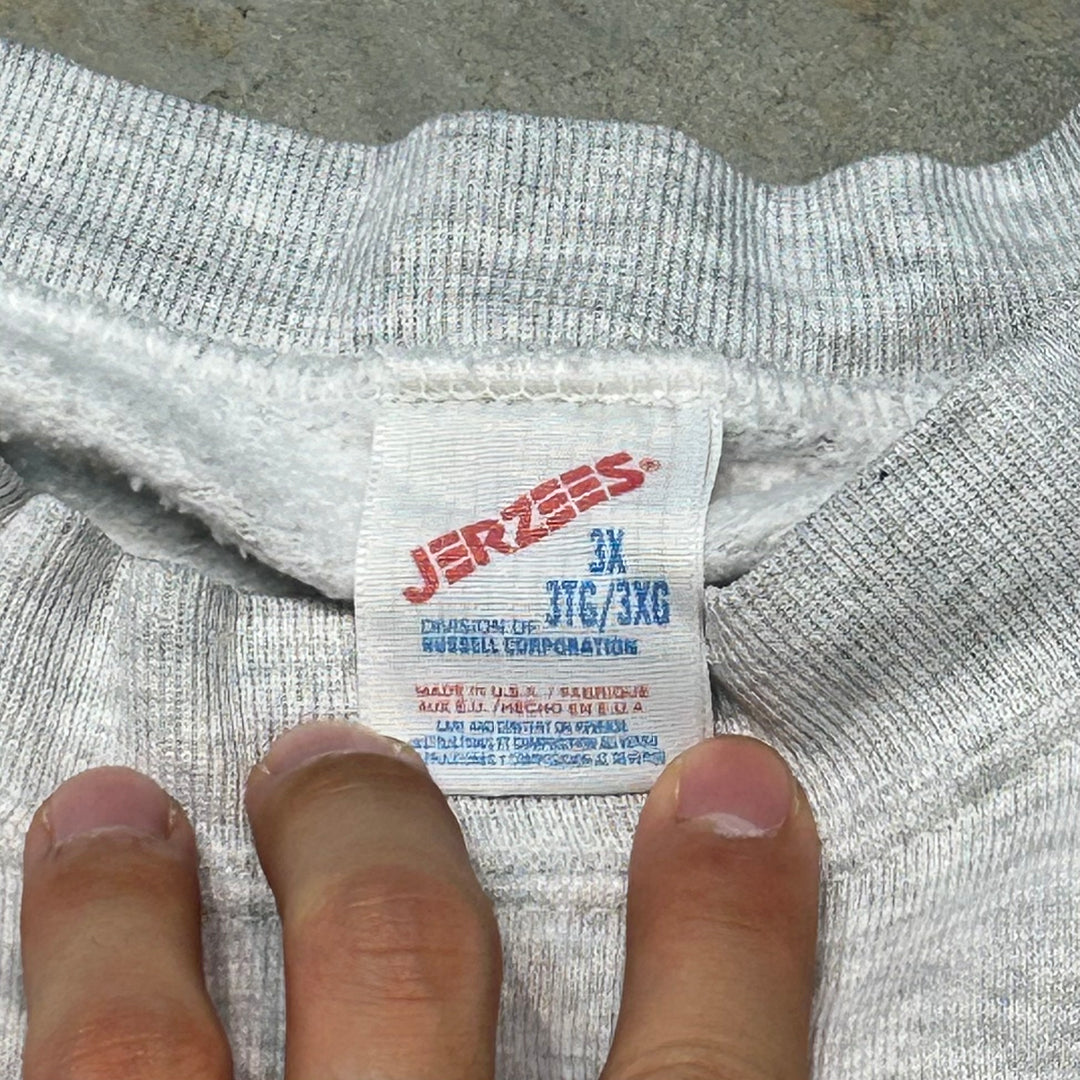 Used clothing Made in USA 80's~ JERZEES/Jerseys/Crew neck message print sweatshirt/Size 3XL