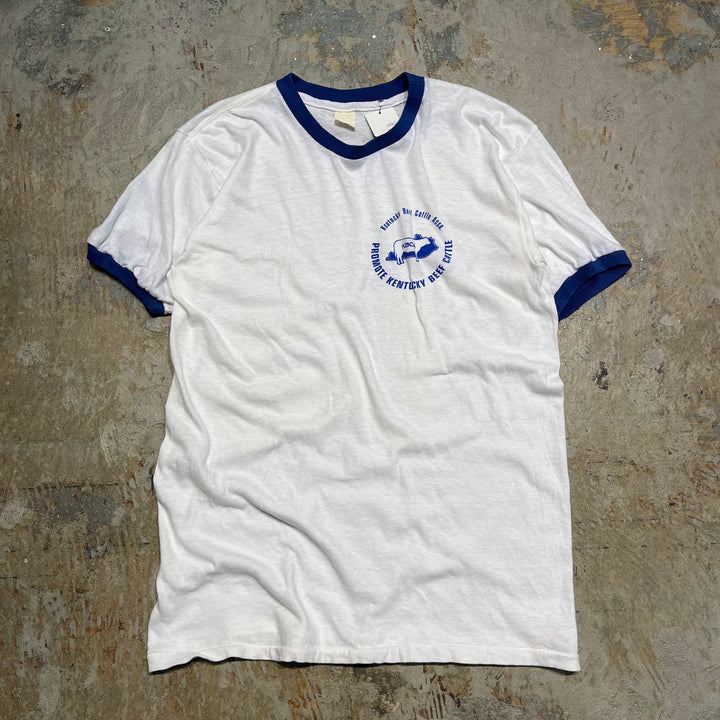 #4786 미국 80 년대에서 만든 중고 의류 ~ 종이 태그/빈티지 인쇄 링거 티셔츠/크기 m l 동등한