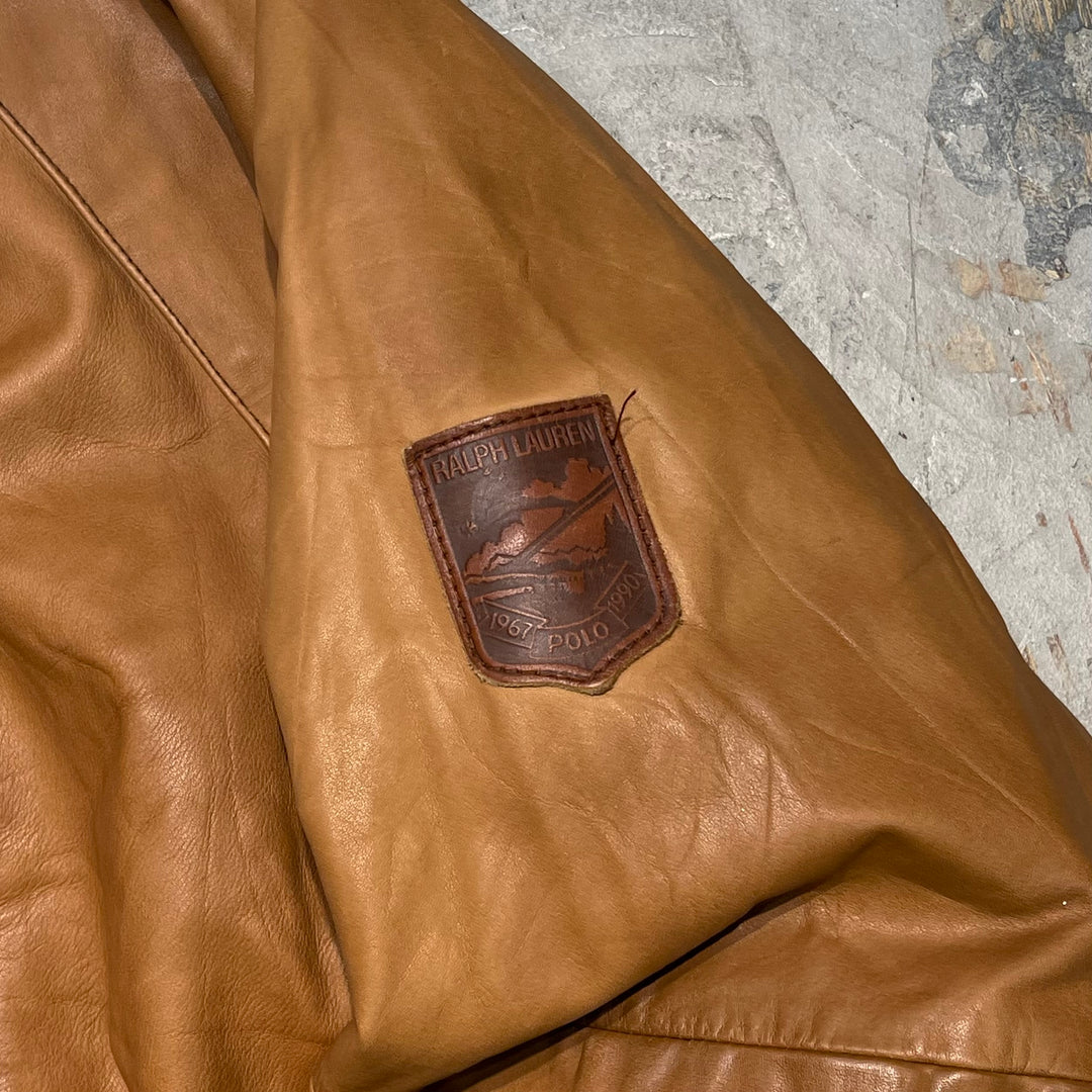 Used clothing 90's~ POLO by Ralph Lauren/ Polo Ralph Lauren/ Genuine leather down coat/ Lining check/ Size L