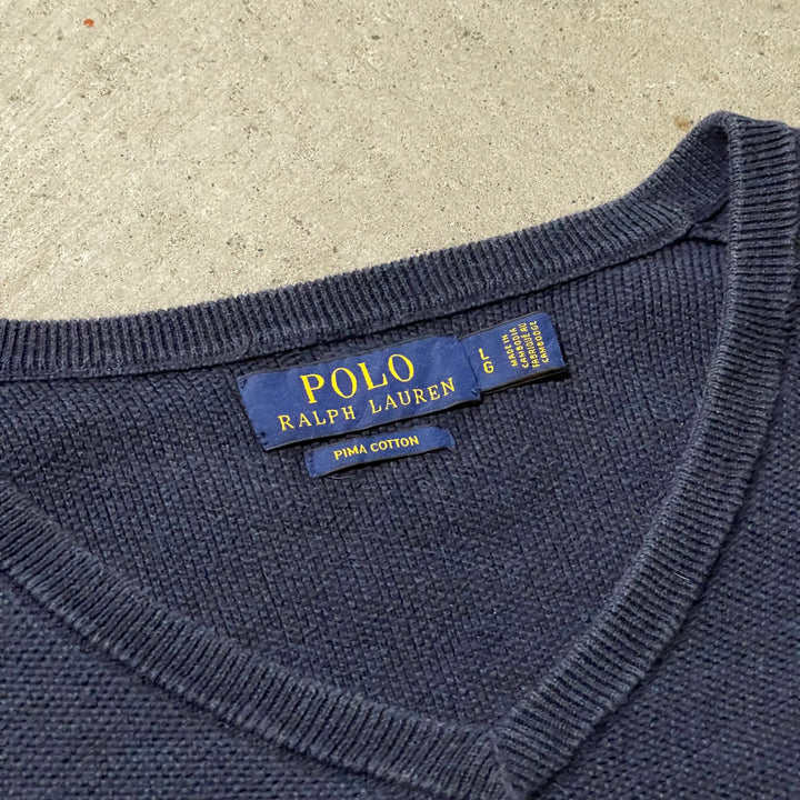 #3704古着 POLO by Ralph Lauren/ラルフローレン /PIMA Cotton knit V Neck Sweatrer/ピマコットンニット Vネックセーター/サイズL