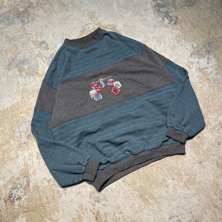 #4120 古着 Unknow/Crew Neck Print Sweat/クルーネックプリントスウェット/RESEARCH/SETTLEM/刺繍/ボーダー柄/サイズL