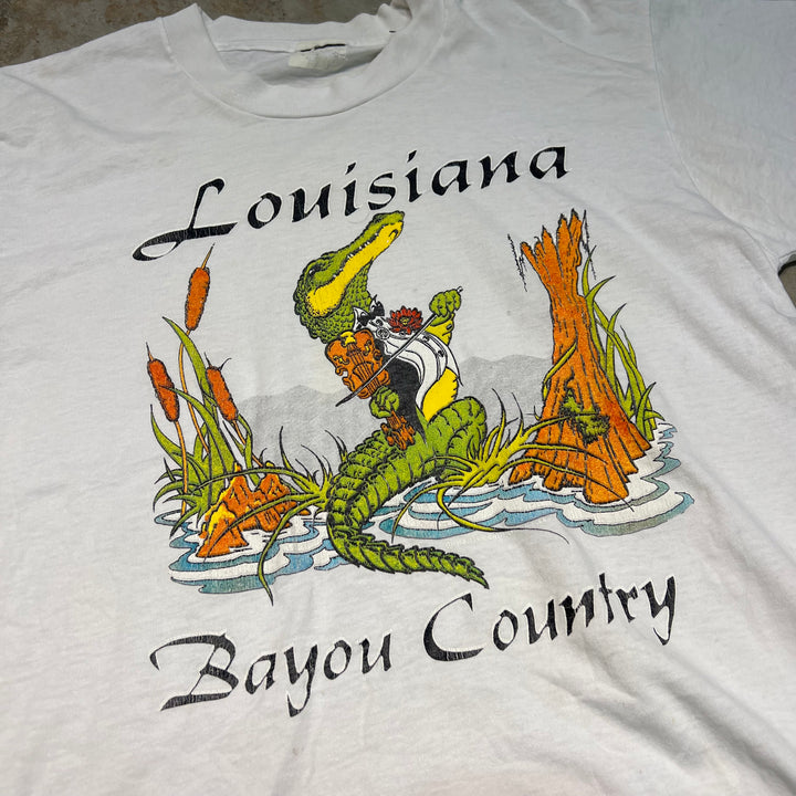 古着 98's ルイジアナ州/Bayou Country/ワニ/ヴィンテージ シングルステッチプリントTシャツ/サイズL相当