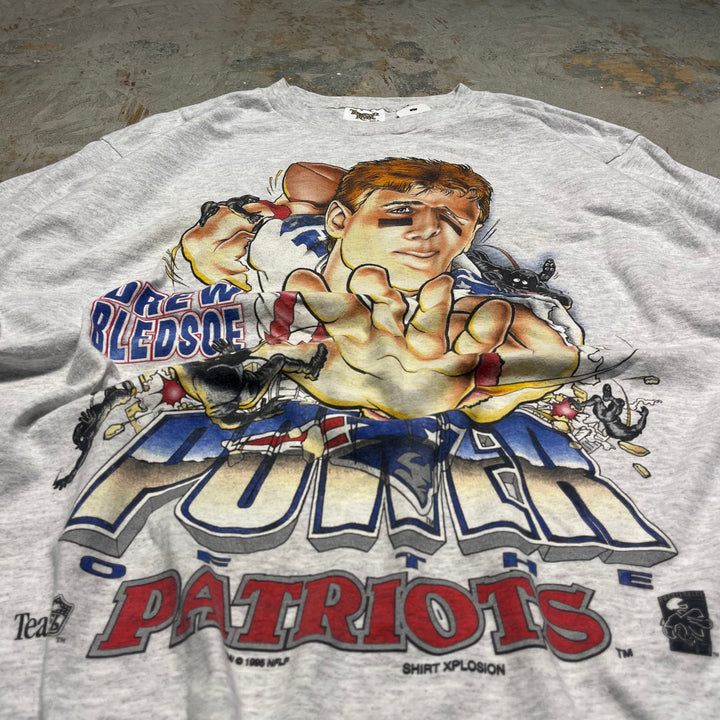 #4713 古着 95's PATRIOTS ペイトリオッツ/DREW・BLEDSOE/ドリュー・ブレッドソー/ヴィンテージ シングルステッチ Tシャツ/NFL/サイズXL
