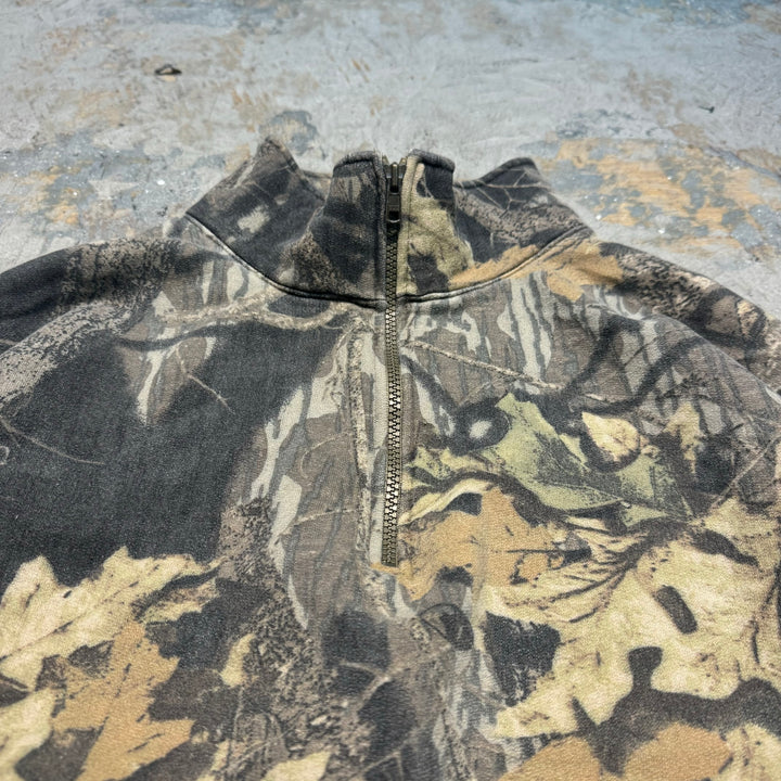 빈티지 저지/유니폼/실제 트리 패턴/하프 지퍼 스웨트 셔츠/크기 2xl