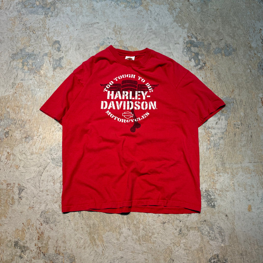 Used clothing Made in USA Harley-Davidson/Harley-Davidson/Printed T-shirt/Too Tough to Die/Motorcycle Babe Kokomo Indiana/Size XL